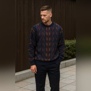 Norm Thompson Wool Blend Vertical Chevron Crewneck Coogi Style XL Sweater New